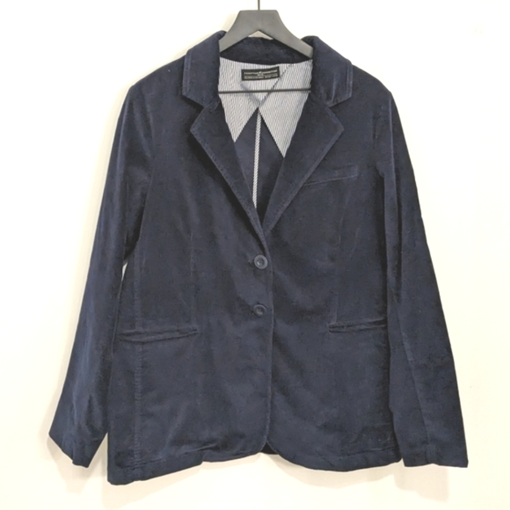 Peruvian Connection Navy Blue Velvet Two Button Blazer Jacket